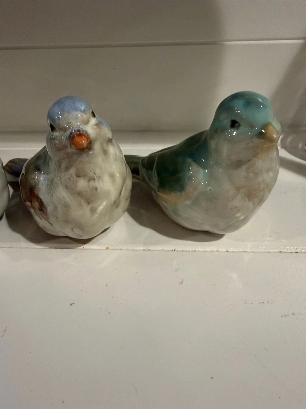 Vintage Ceramic Birds - White with Blue-Green Accents set of 3